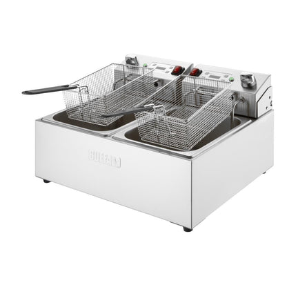 CU624 Buffalo Dubbele Elektrische Friteuse met Timer 2x5Ltr