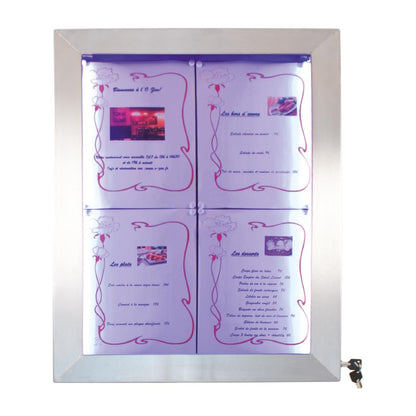 CU937 Securit RVS Gekleurde LED's 4xA4 informatiedisplay (excl paal en voet)