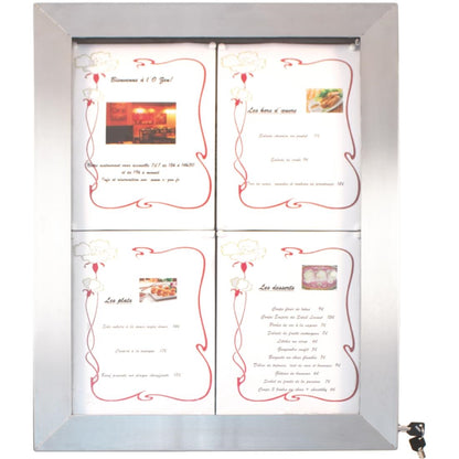 CU937 Securit RVS Gekleurde LED's 4xA4 informatiedisplay (excl paal en voet)