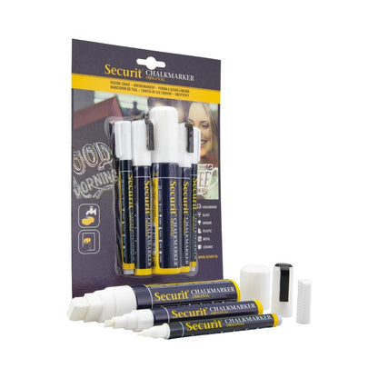 CU920 Securit 5 Original Chalk Marker een ronde, geciseleerde stift met blokpunt in wit