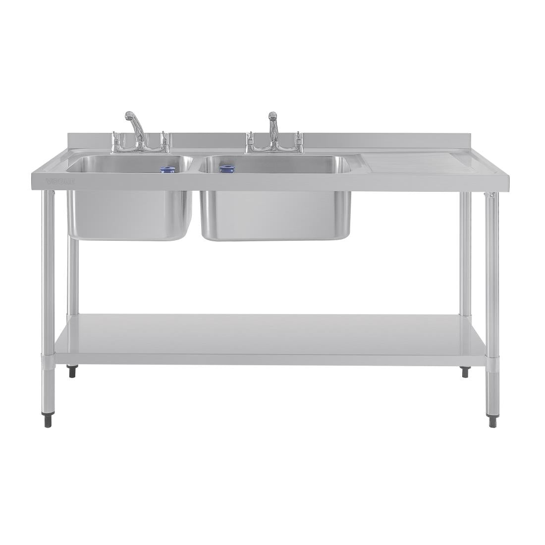 DY824 Vogue RVS spoeltafel dubbele spoelbak aan linkerzijde 150x60cm