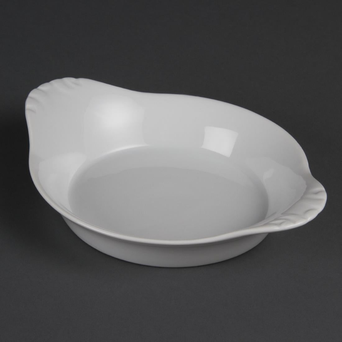 W433 Olympia Whiteware ronde gratineerschalen met handvatten 22cm (6 stuks)