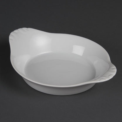 W433 Olympia Whiteware ronde gratineerschalen met handvatten 22cm (6 stuks)
