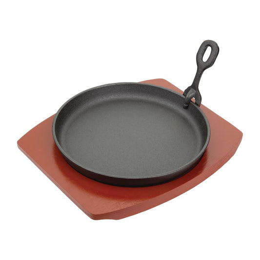 CC311 Olympia ronde gietijzeren schaal met houten onderzetter 22cm