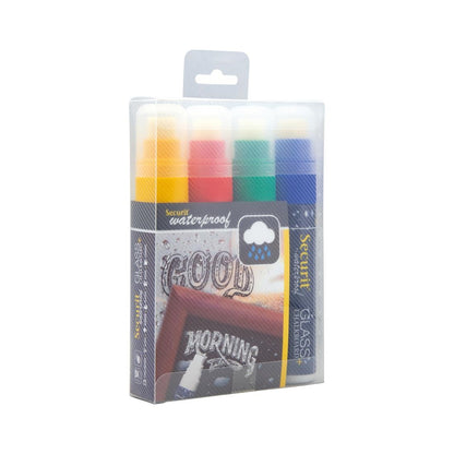 CU923 Securit Watervaste krijtstift (Glas + Krijtbord) in rood, groen, geel, blauw met 7-15 mm penpunt (4 stuks)