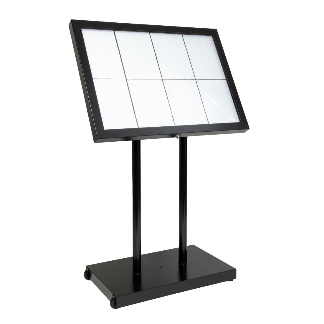 CX074 Securit Teak zwart gecoat LED's informatie 8xA4 display met mast en voet