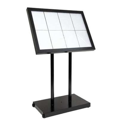 CX074 Securit Teak zwart gecoat LED's informatie 8xA4 display met mast en voet