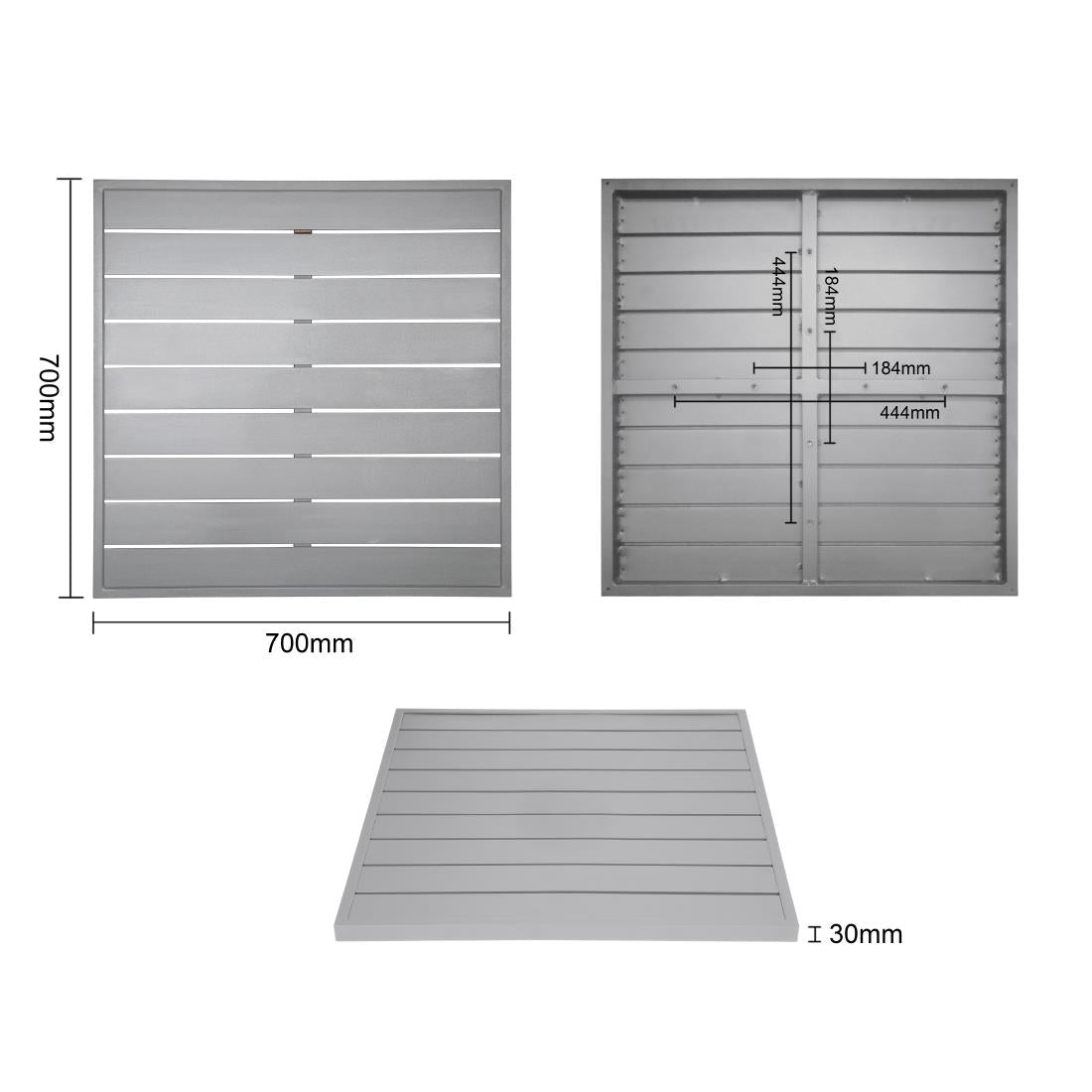FW598 Bolero Aluminium Vierkant Tafelblad Lichtgrijs 700mm