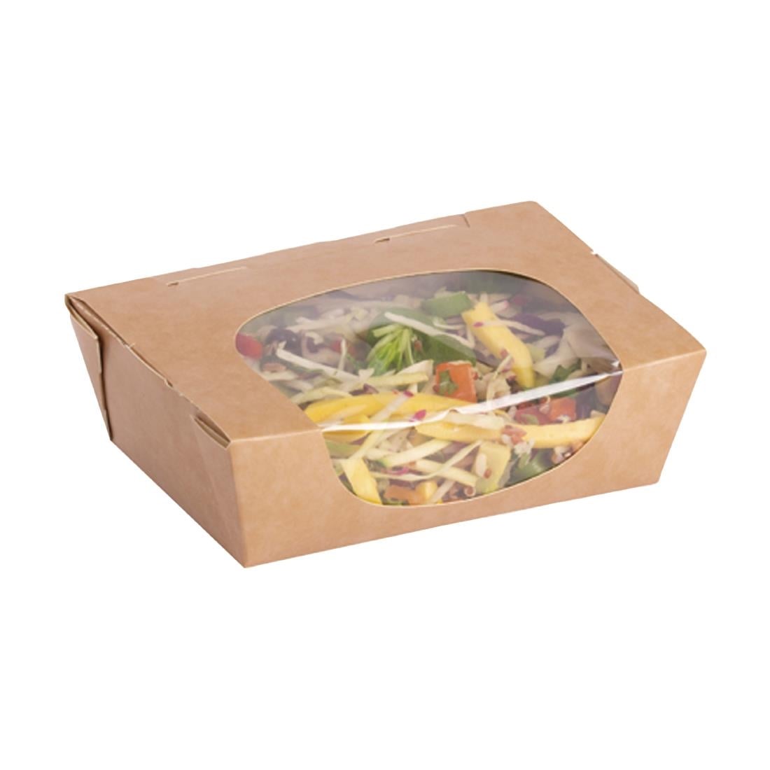 FA392 Colpac Zest kraft saladebakken met acetaat venster en insteeksluiting composteerbaar 825ml (250 stuks)