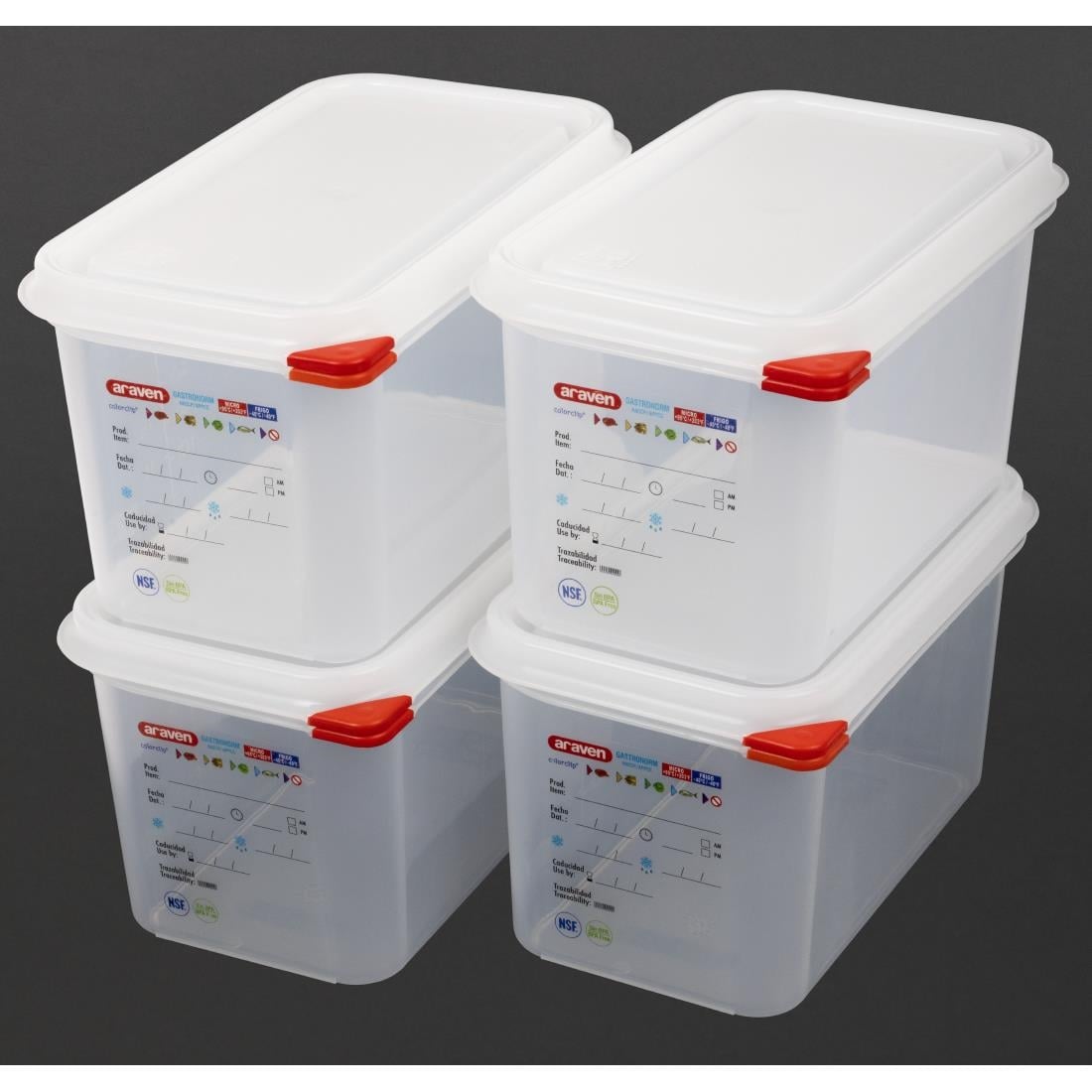 T985 Araven GN 1/4 voedselbak met deksel 4,3Ltr (4 stuks)