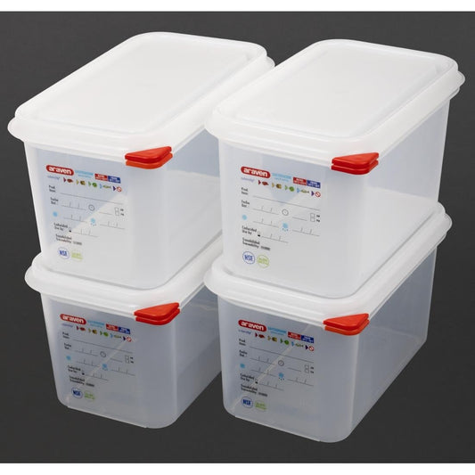 T985 Araven GN 1/4 voedselbak met deksel 4,3Ltr (4 stuks)