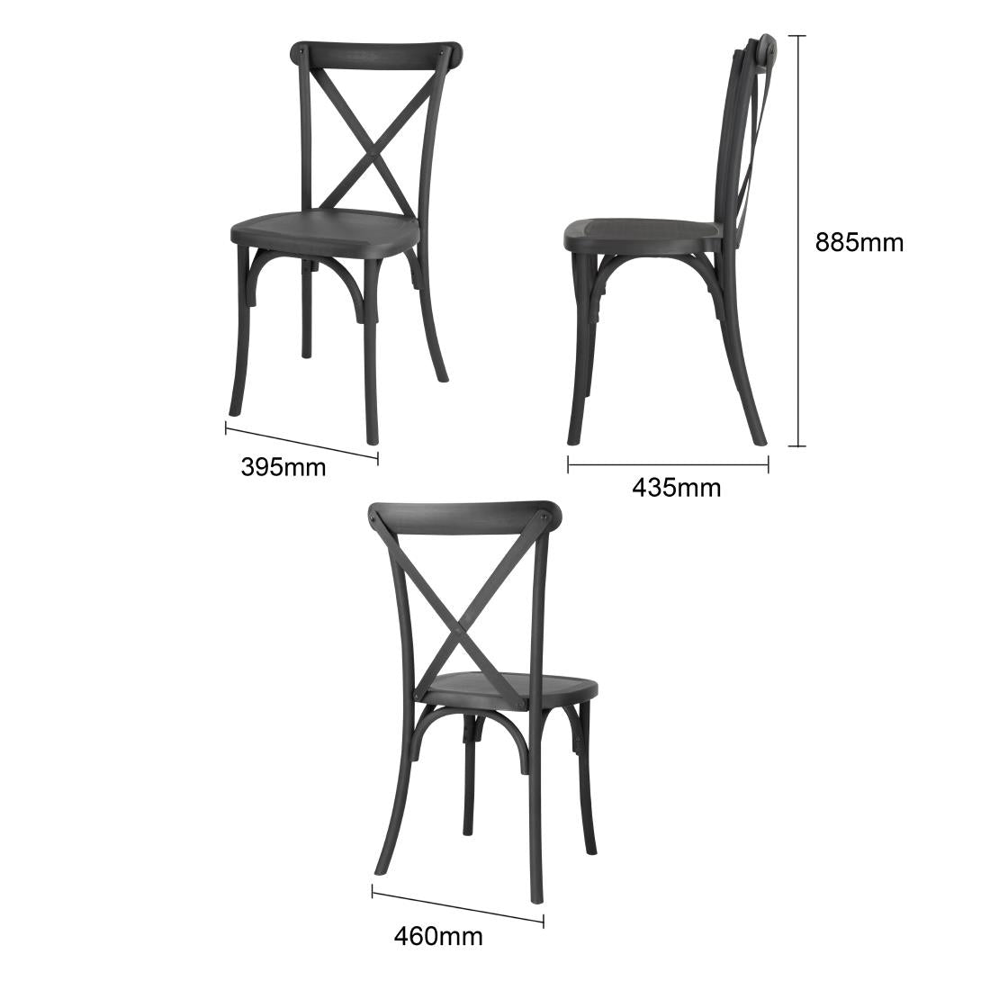 HW283 Bolero Manhattan Cross-Back Kunststof Stoelen Zwart (4 stuks)