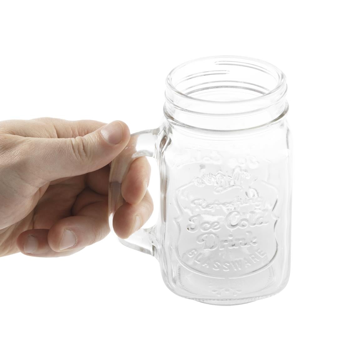 CM698 Olympia mason jar drinkglazen met tekst 450ml (12 stuks)