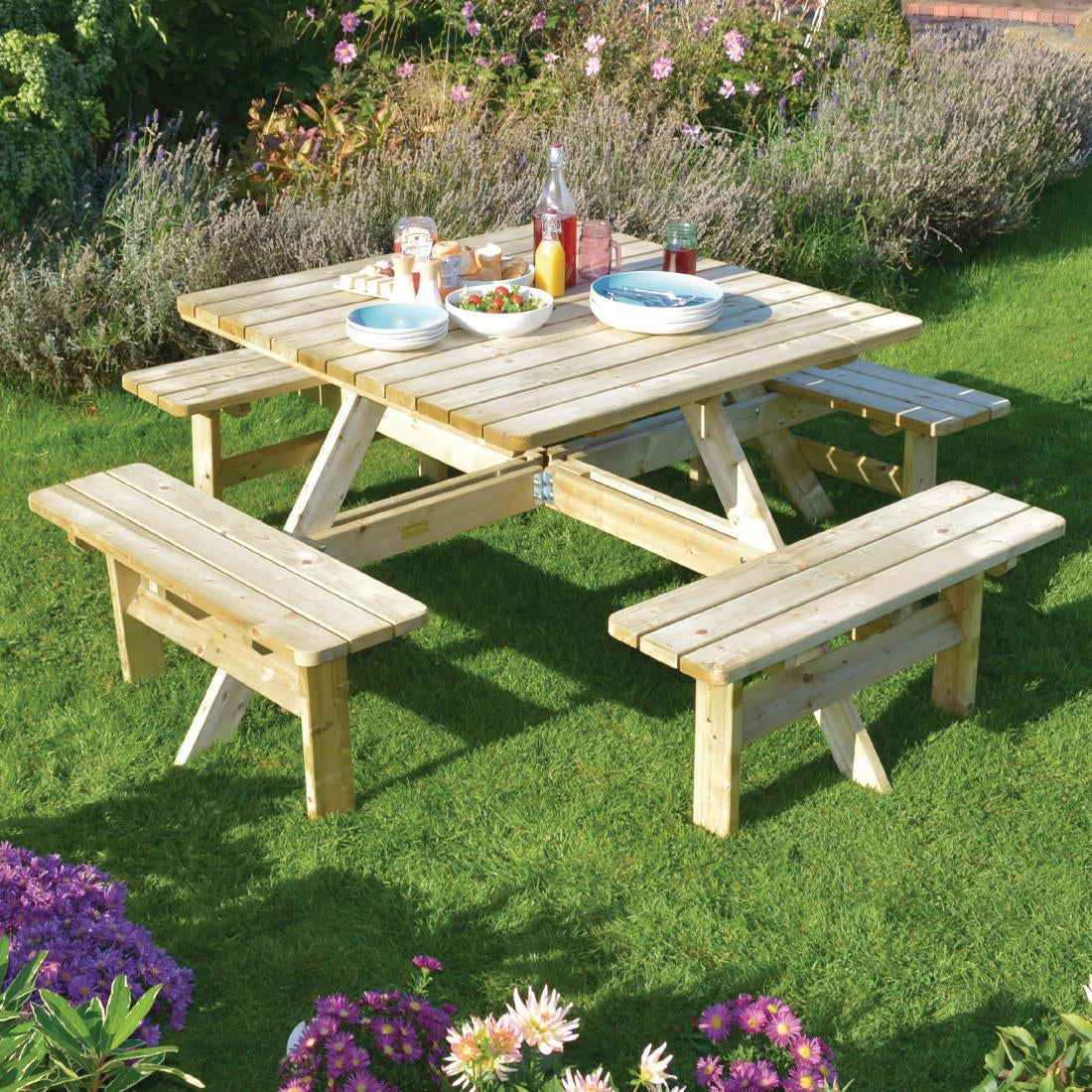 CG096 Rowlinson vierkante houten picknicktafel 198cm
