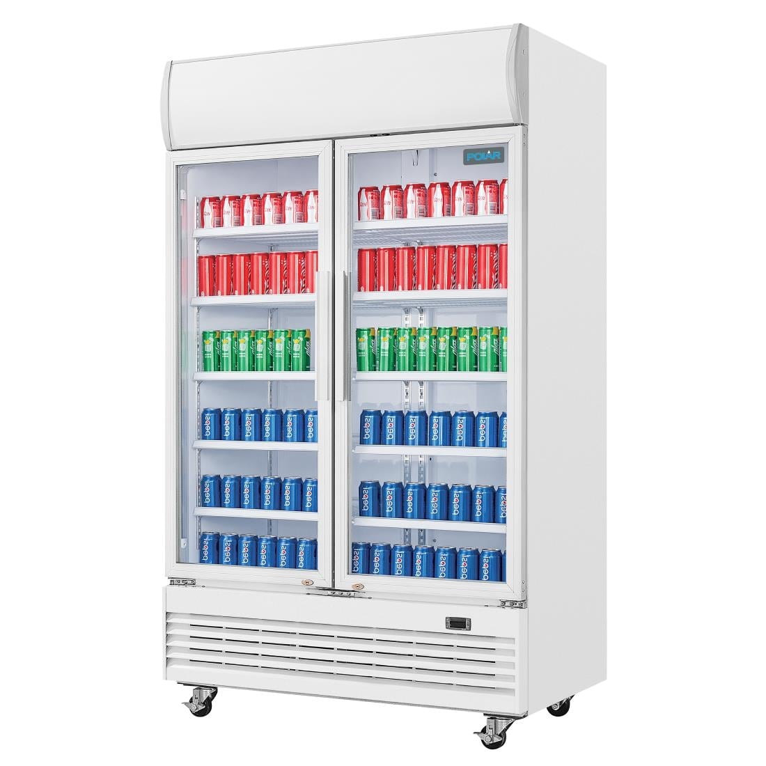 GE580 Polar G-serie tweedeurs displaykoeling met lichtbak 950L klapdeuren