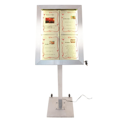 DP704 Securit RVS Gekleurd LED 4XA4 display met paal en voet