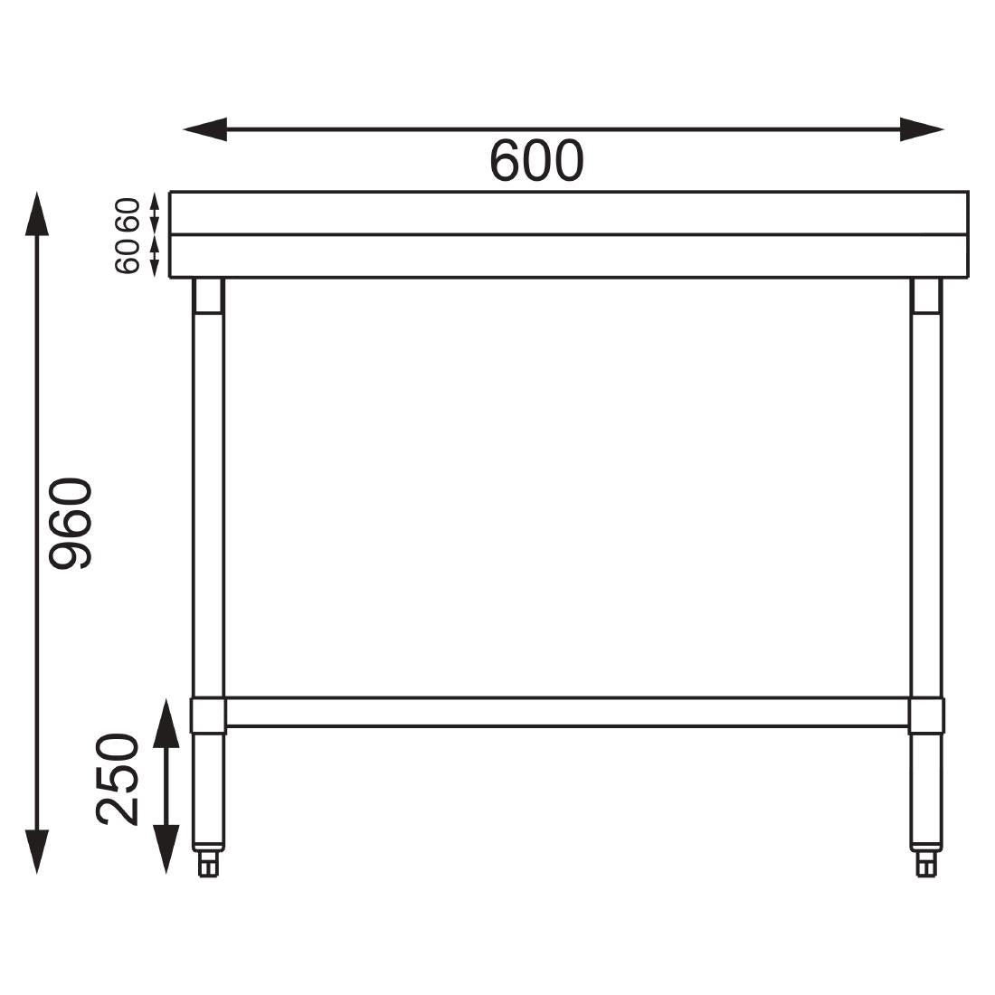 T379 Vogue RVS werktafel met achteropstand 90x60x60cm