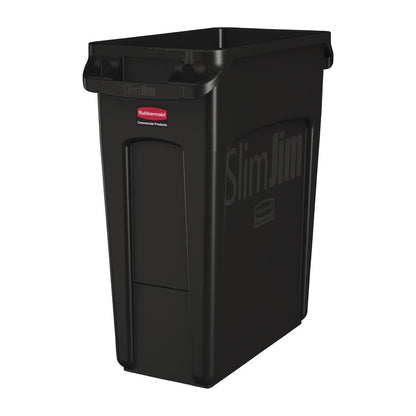 CP652 Rubbermaid Slim Jim afvalbak met ventilatiekanalen zwart 60Ltr