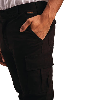 BB463-32 Slim fit stretch cargo broek zwart 32