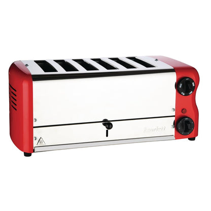 CH188 Rowlett Esprit broodrooster 6 sleuven rood - 2 reserve-elementen en 2 tostihouders
