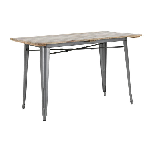 HZ811 Bolero Bistro Eettafel Met Lattenblad Van Mangohout En Donkergrijze Poot 1200mm