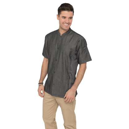BB279-S Chef Works Urban Tribeca denim koksbuis met drukknopen korte mouw grijs S