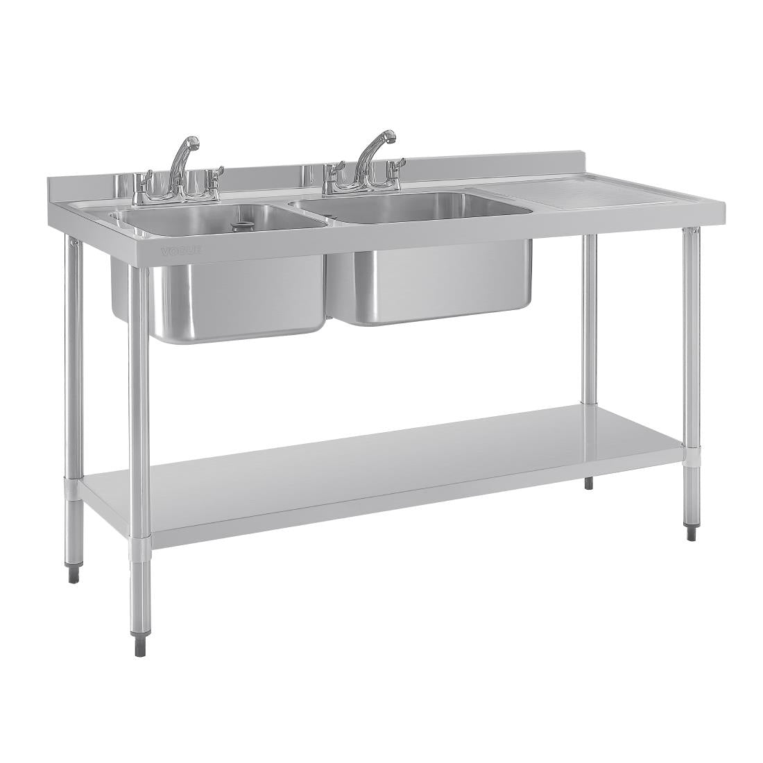 DY824 Vogue RVS spoeltafel dubbele spoelbak aan linkerzijde 150x60cm