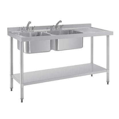 DY824 Vogue RVS spoeltafel dubbele spoelbak aan linkerzijde 150x60cm