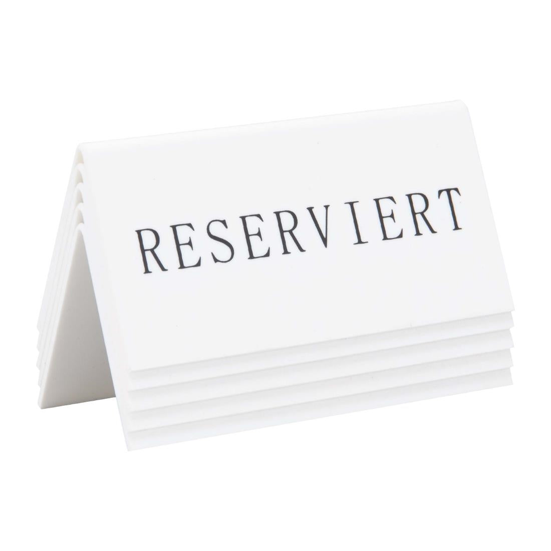 CU913 Securit Reserveringstafelstandaards met Duits: 'Reserviert' Witte acryl standaarden met zwart lettertype (box 5)
