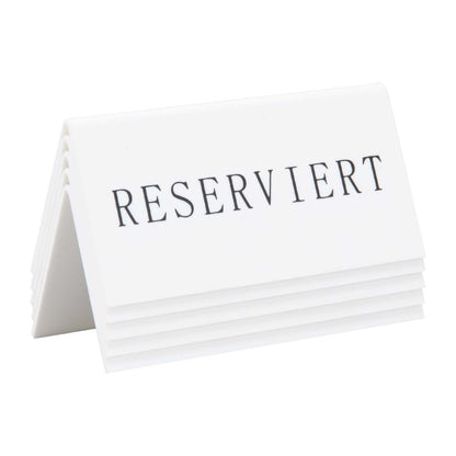 CU913 Securit Reserveringstafelstandaards met Duits: 'Reserviert' Witte acryl standaarden met zwart lettertype (box 5)