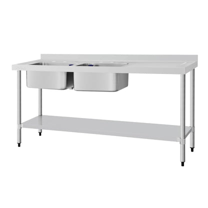 DY827 Vogue RVS spoeltafel dubbele spoelbak aan linkerzijde 180x60cm