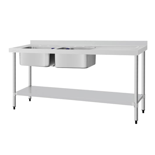 DY827 Vogue RVS spoeltafel dubbele spoelbak aan linkerzijde 180x60cm