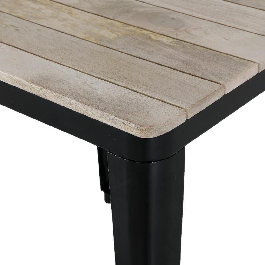 HZ812 Bolero Bistro Eettafel Met Lattenblad Van Mangohout En Zwarte Poot 650mm