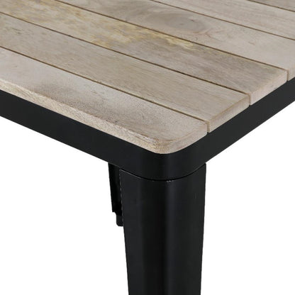 HZ812 Bolero Bistro Eettafel Met Lattenblad Van Mangohout En Zwarte Poot 650mm