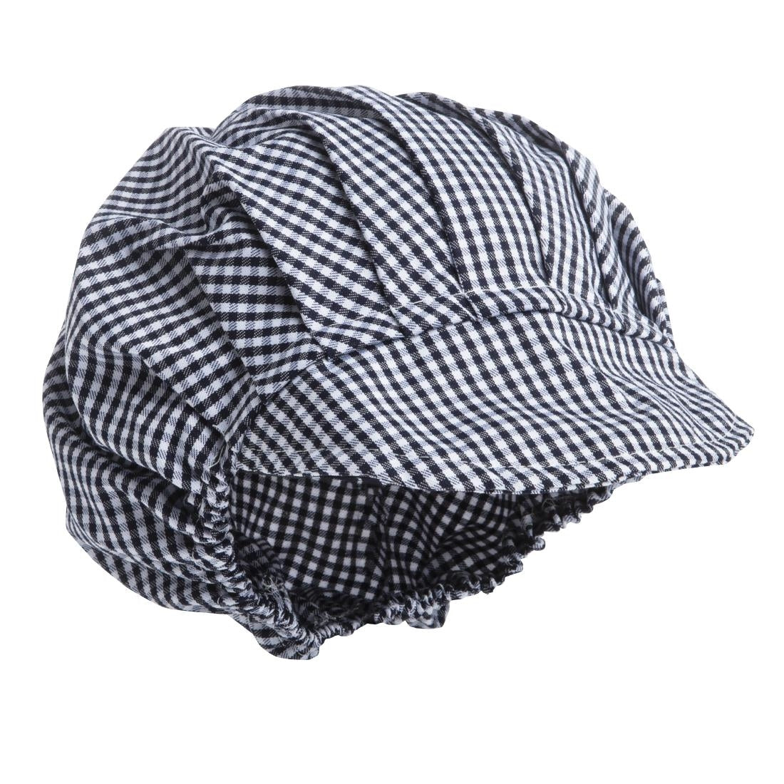 B257 Whites polykatoen koksmuts met klep blauw-wit geruit