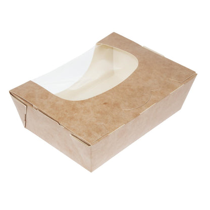 FA392 Colpac Zest kraft saladebakken met acetaat venster en insteeksluiting composteerbaar 825ml (250 stuks)