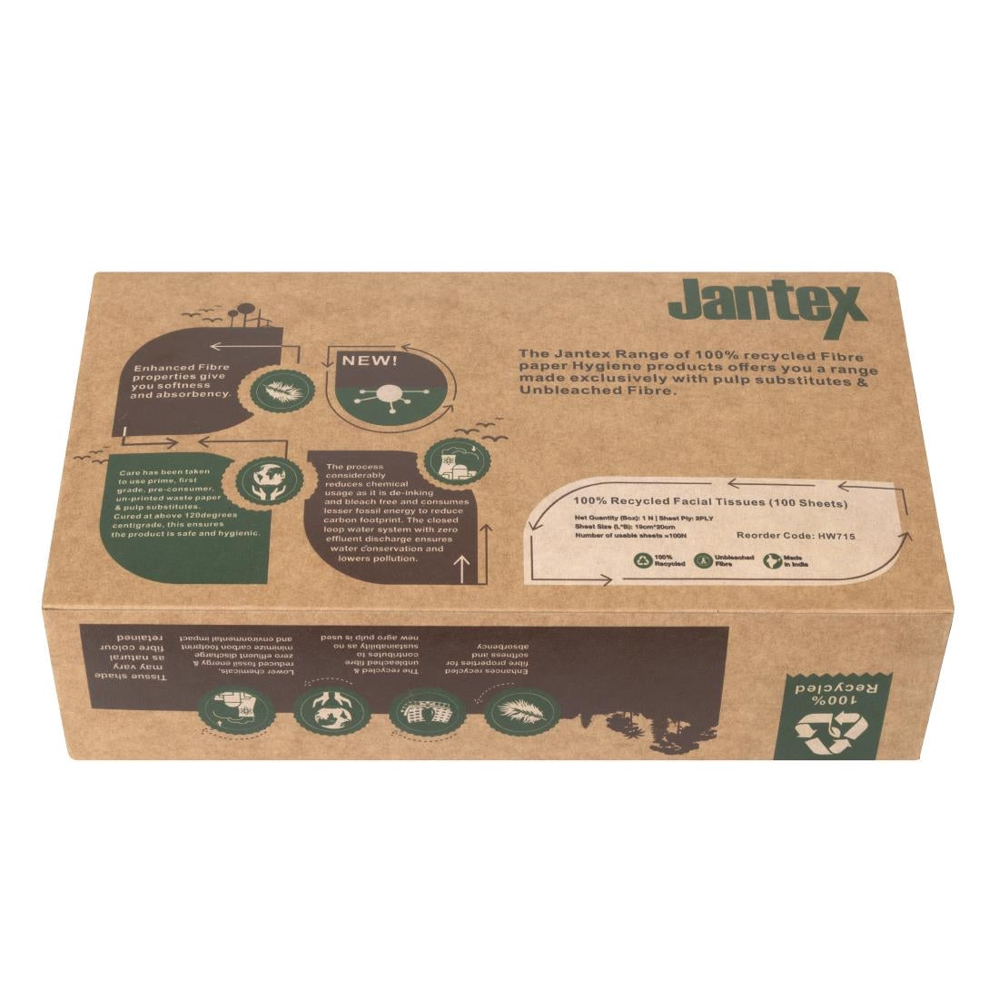 HW715 Jantex Green 100% Gerecyclede Gezichtsdoekjes 100 Vel (36 stuks)