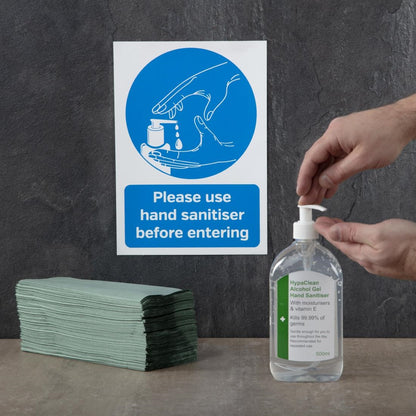 FN841 Vinylsticker A4 'Gelieve bij binnenkomst handreiniger te gebruiken'