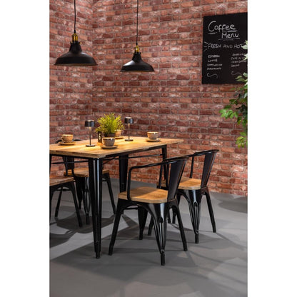 HZ810 Bolero Bistro Eettafel Met Mangohouten Lattenblad En Zwarte Poot 1200mm