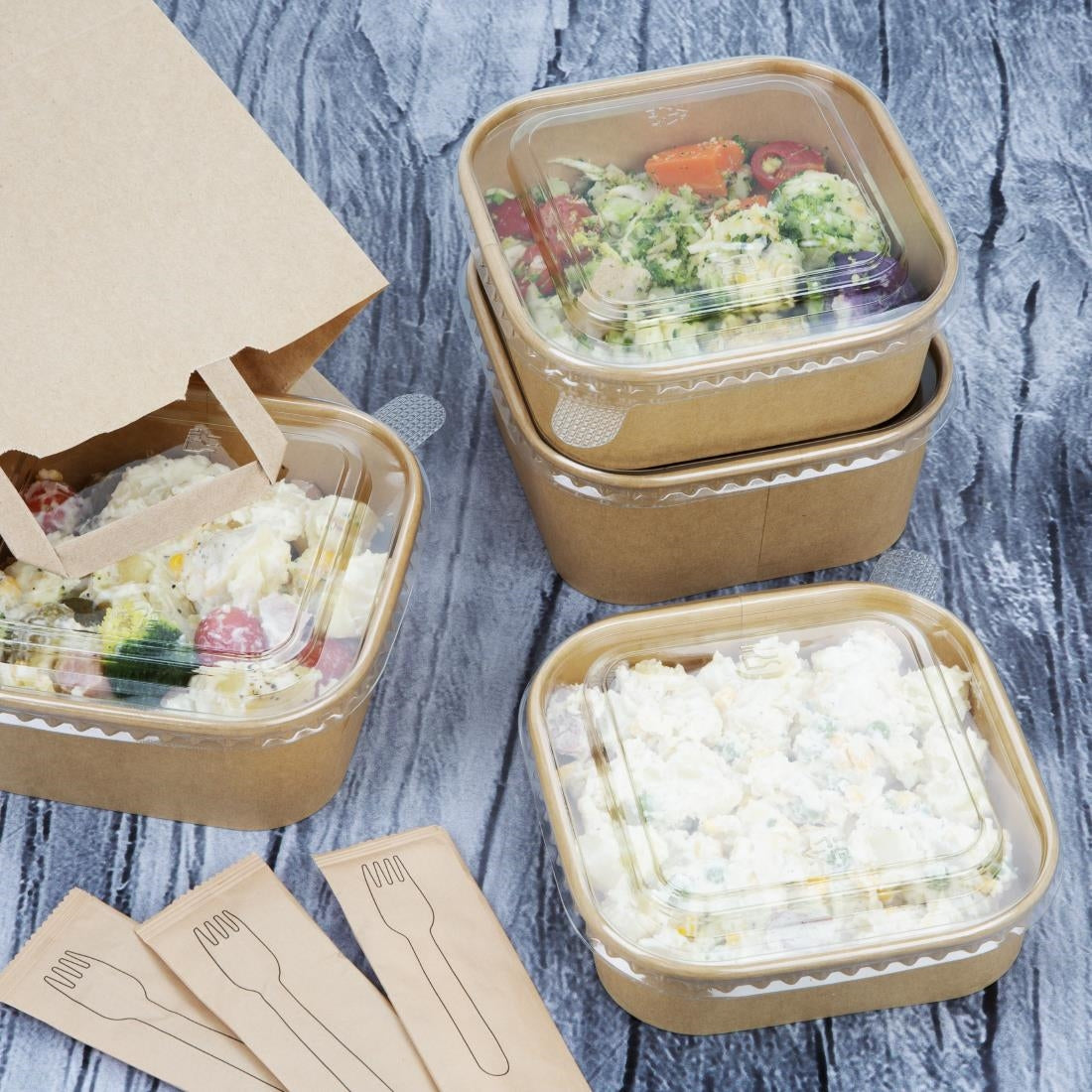 HW017 Fiesta Recycleerbare Vierkante Container Basissen 1200ml (300 stuks)