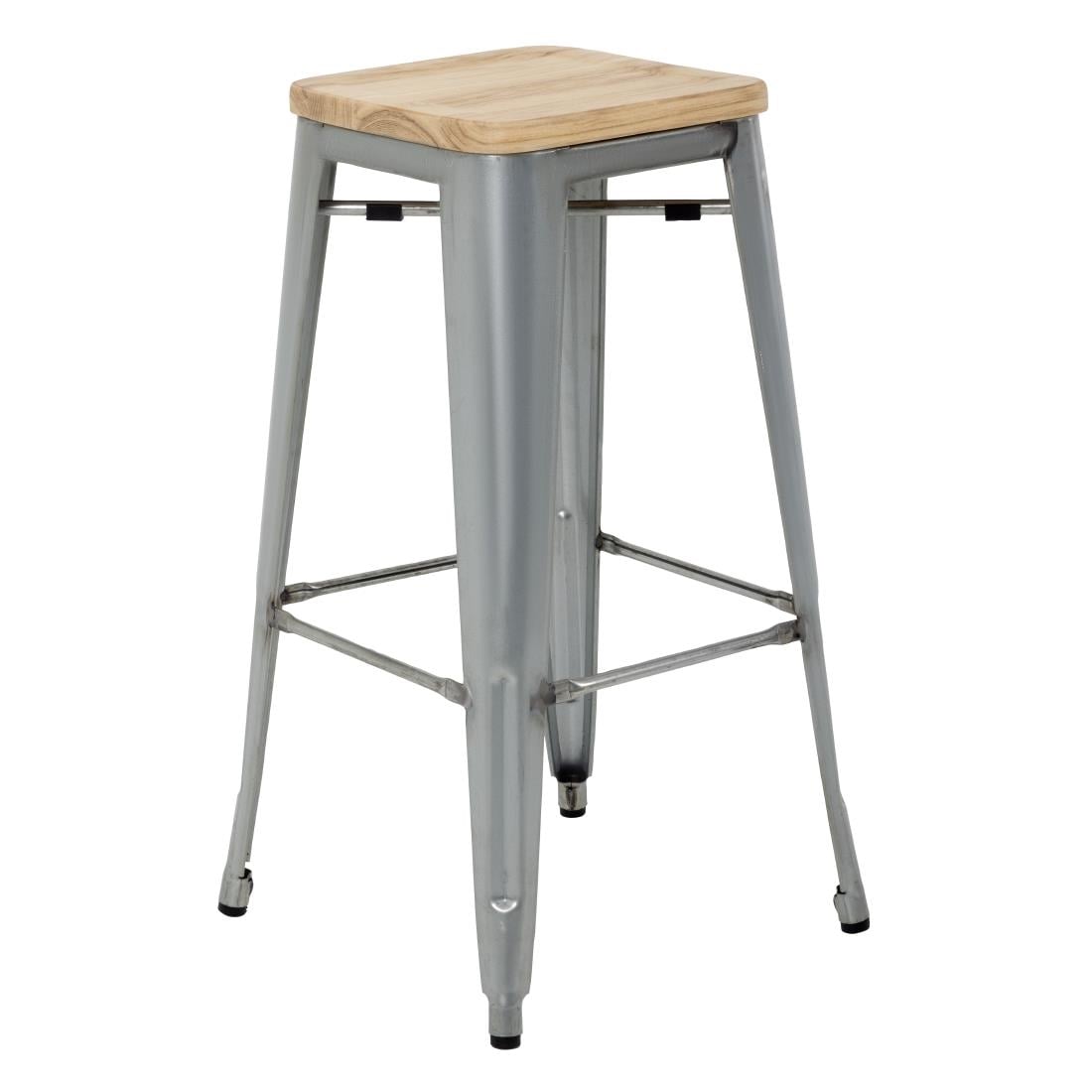 GM638 Bolero Bistro Hoge Krukken Met Houten Zitkussen, Gegalvaniseerd Staal (4 Stuks)