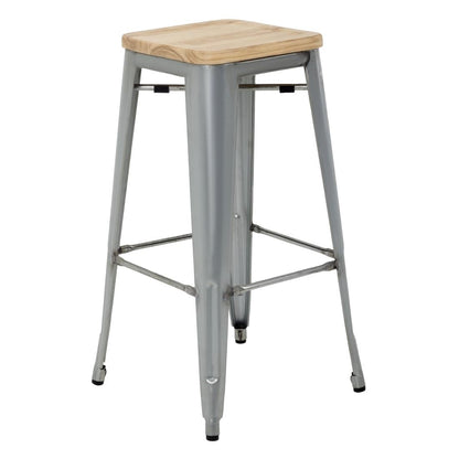 GM638 Bolero Bistro Hoge Krukken Met Houten Zitkussen, Gegalvaniseerd Staal (4 Stuks)