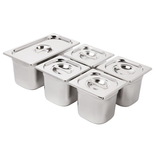 SA246 Vogue RVS Gastronorm Bakken Set 1/3 en 4 x 1/6 Met Deksels