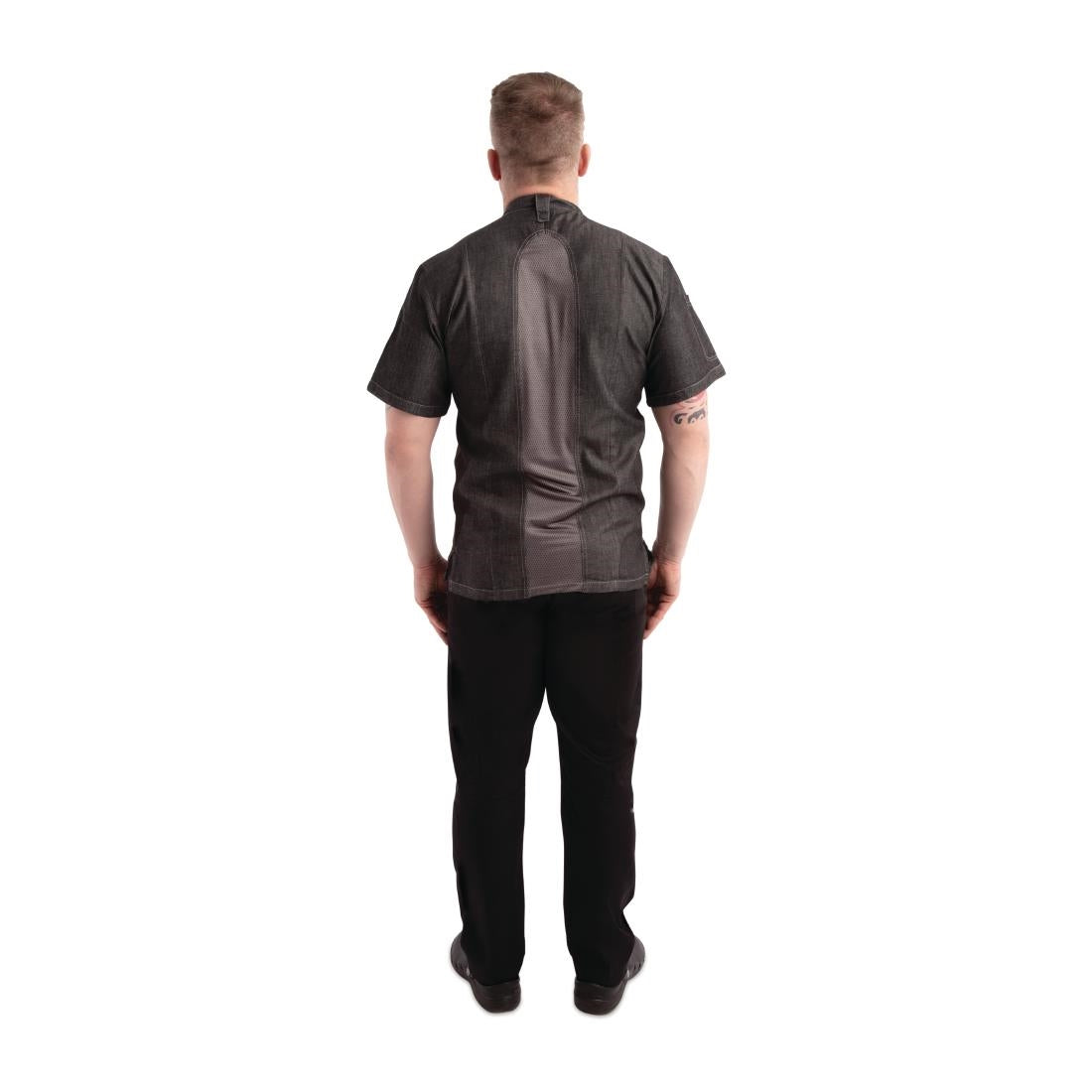 BB279-S Chef Works Urban Tribeca denim koksbuis met drukknopen korte mouw grijs S