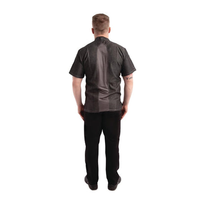 BB279-S Chef Works Urban Tribeca denim koksbuis met drukknopen korte mouw grijs S