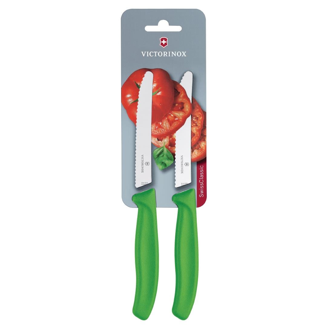 CU554 Victorinox Gekarteld Tomaat/Utility Mes 11cm Groen (2 stuks)