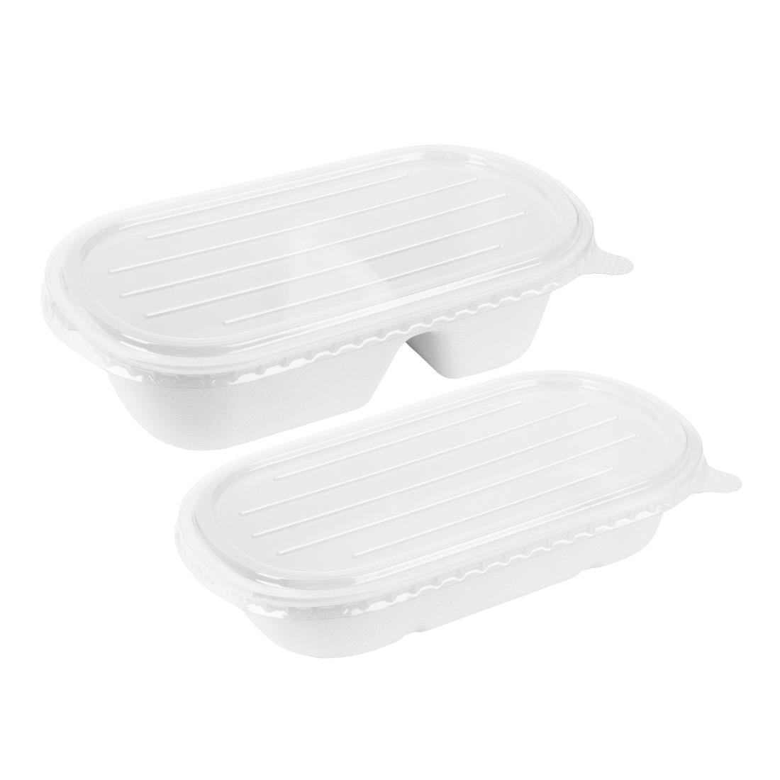 HW628 Fiesta Composteerbare Bagasse Ovale 2-Vak Container 900ml (100 stuks)