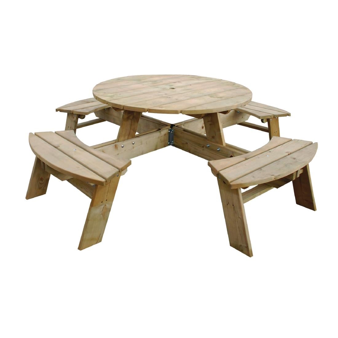 CG097 Rowlinson ronde houten picknicktafel 200(Ø)cm