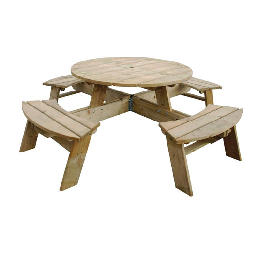CG097 Rowlinson ronde houten picknicktafel 200(Ø)cm