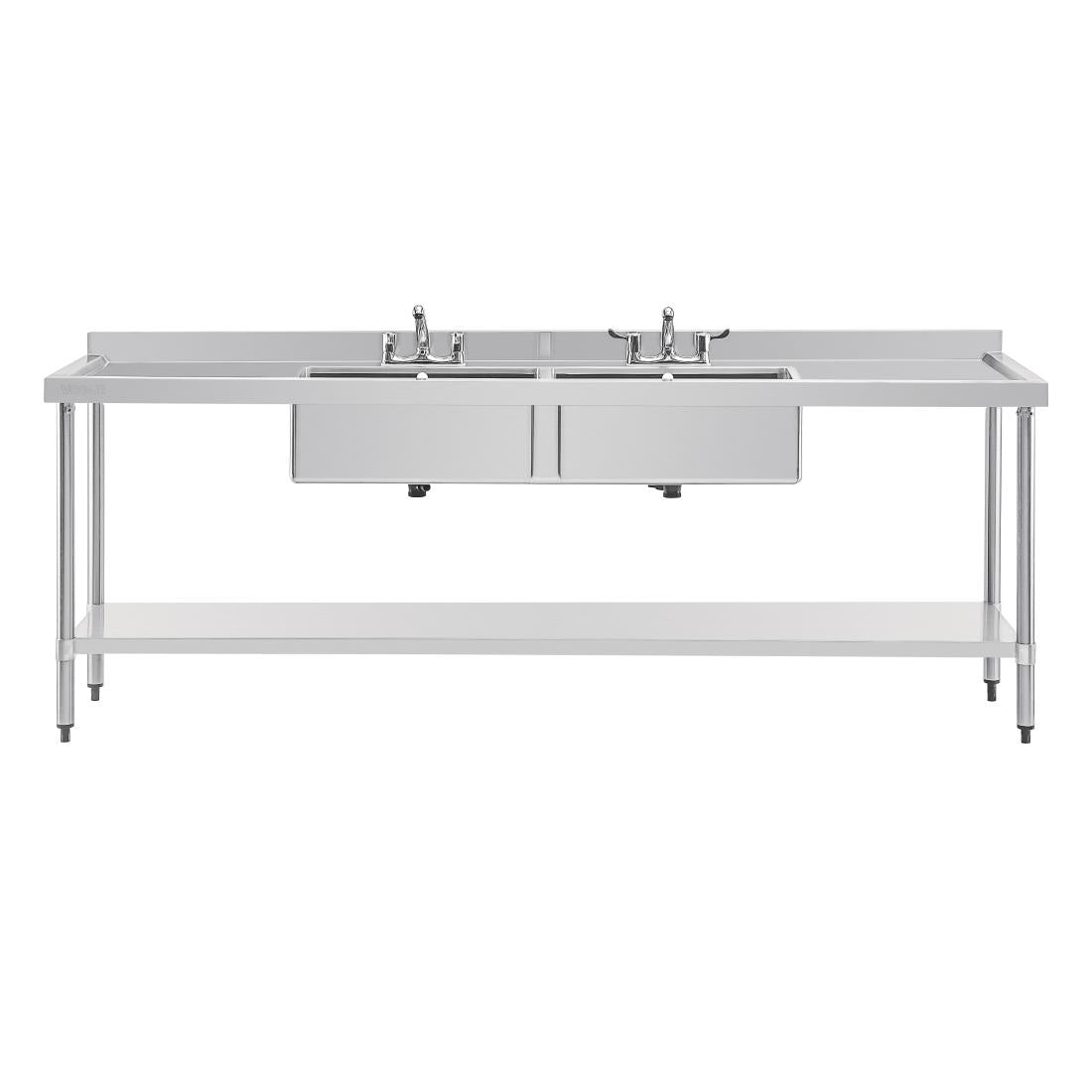 U910 Vogue RVS spoeltafel dubbele spoelbak afdruiprek links en rechts 240x60cm